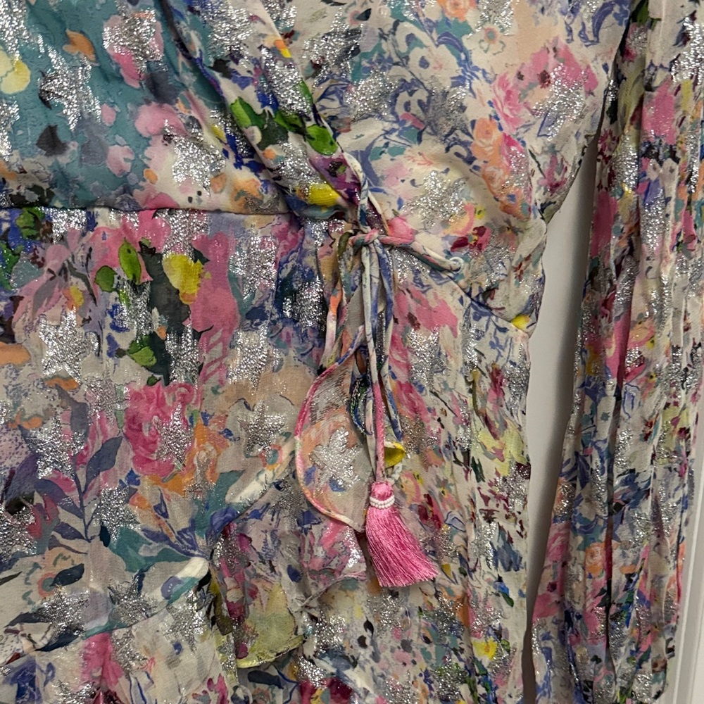 Rococo Sand Floral High Low Dress - Pink and Blue with Silver Accents - NWT - Picture 4 of 6